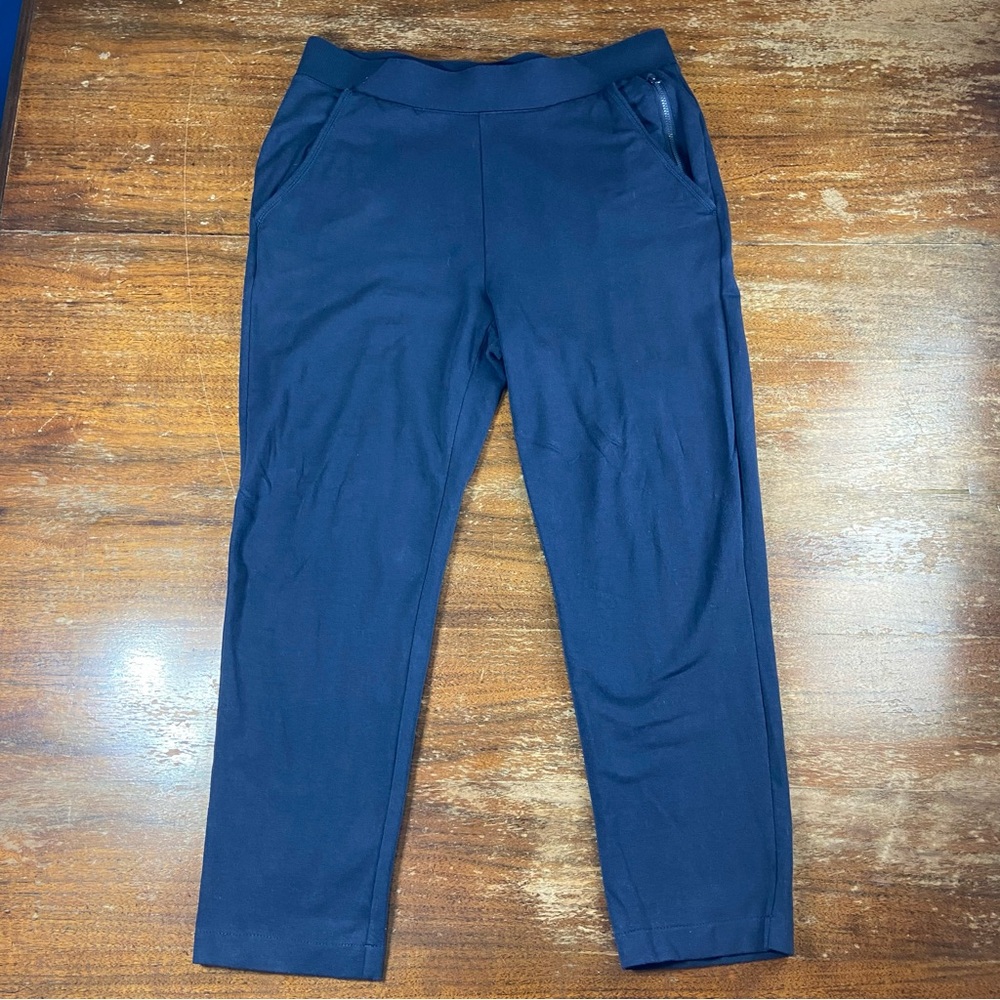 Chico's Size 1 Regular French Terry Joggers Dark Navy Blue Sweat Pants Workout